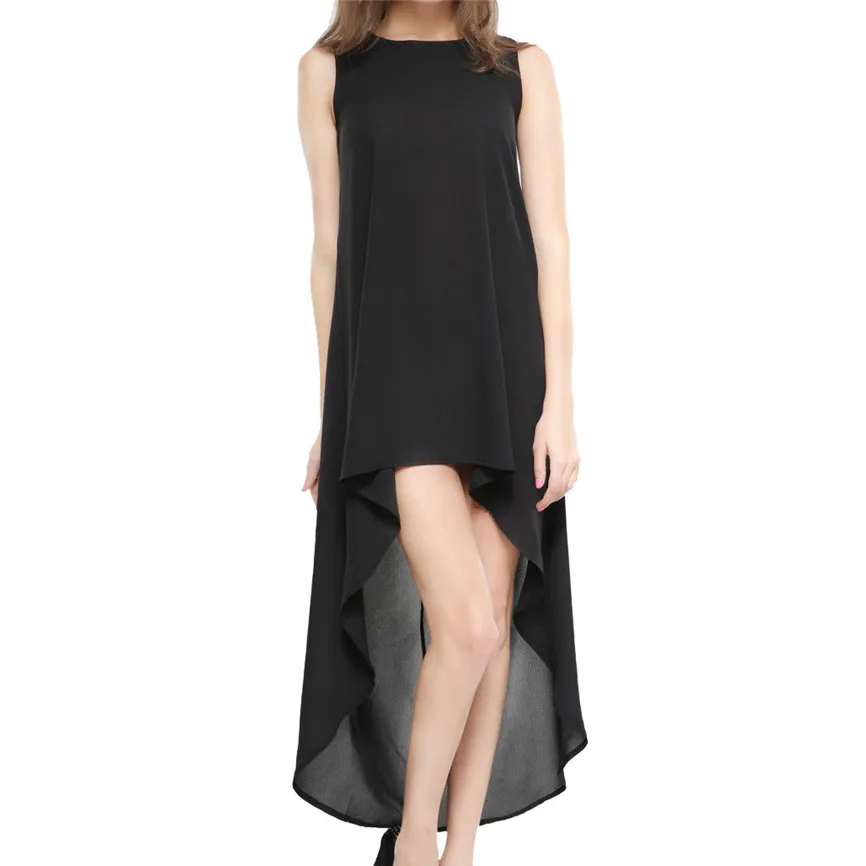 

Summer Women Sexy Dress Sleeveless Solid Chiffon Casual O-Neck Irregular Fashion Women Summer Evening Party Dress Sundress Dress
