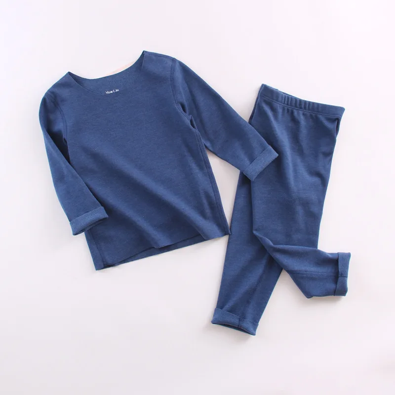 Г. Зимний Повседневный Детский Теплый костюм для мальчиков и девочек Однотонная рубашка с длинными рукавами+ брюки, комплект из 2 предметов, комплект одежды для детей - Цвет: Blue