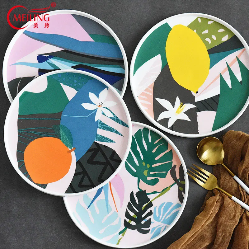 

Contrast Color Abstract Bone China Plates Decorative Cake Bread Pasta Serving Platter Wedding Gift For Couple Ceramic Dinnerware