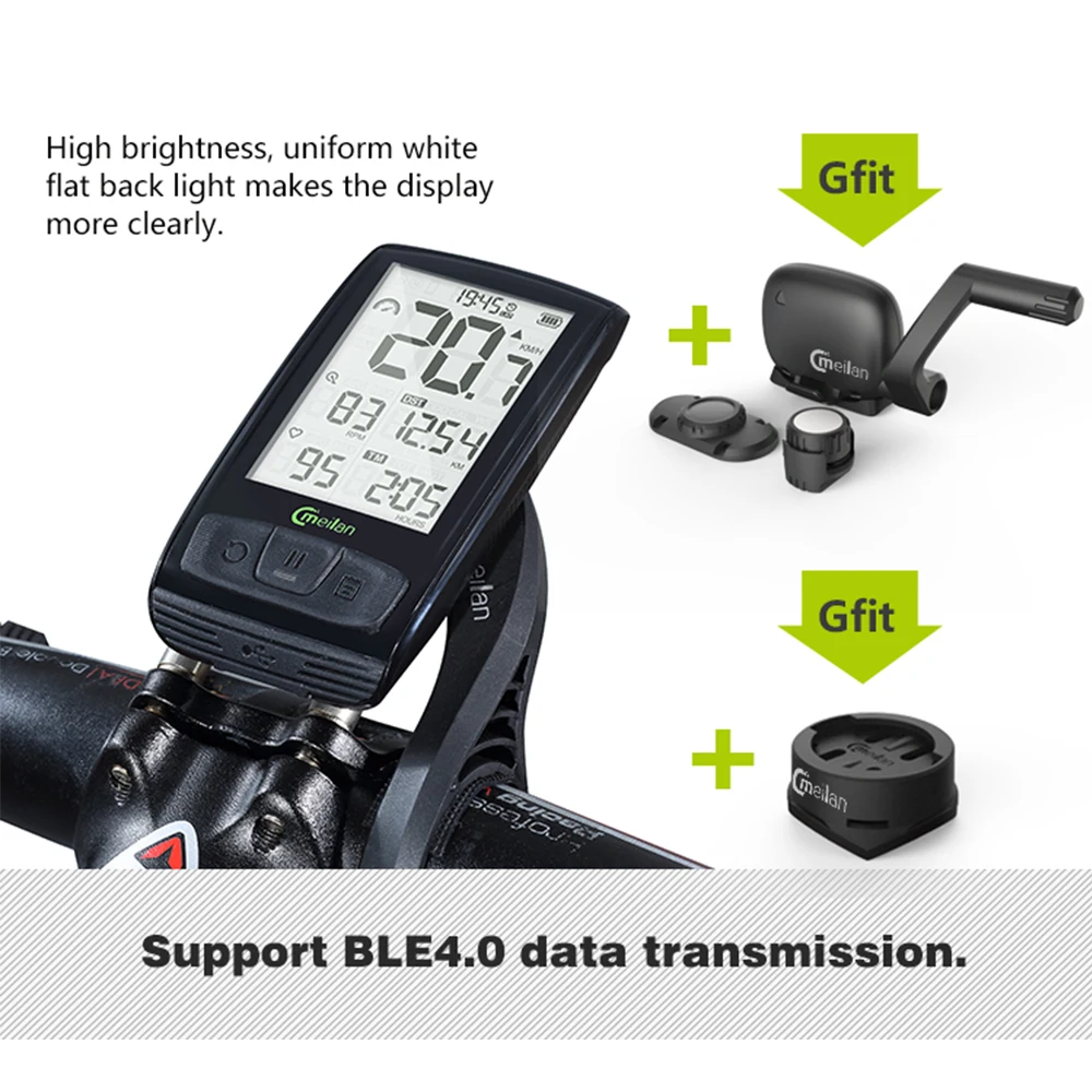 

Meilan M4 Heart Rate Monitor Wireless Bike Computer BT4.0 Speed Cadence Sport Bicycle Computer