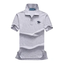 Новинка, мужские хлопковые рубашки поло с коротким рукавом, с вышивкой, для верховой езды, для мужчин, ребристый воротник поло, хвост, Классический крой, лучшее качество