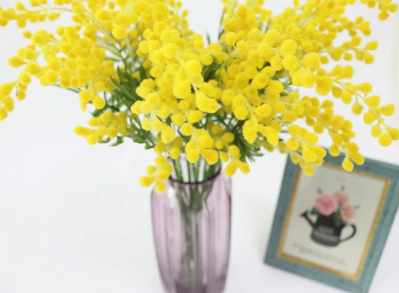 JAROWN Artificial Fake Flower Simulation Yellow Plush Acacia Flowers For Wedding DIY Decorations Home Decor (3)