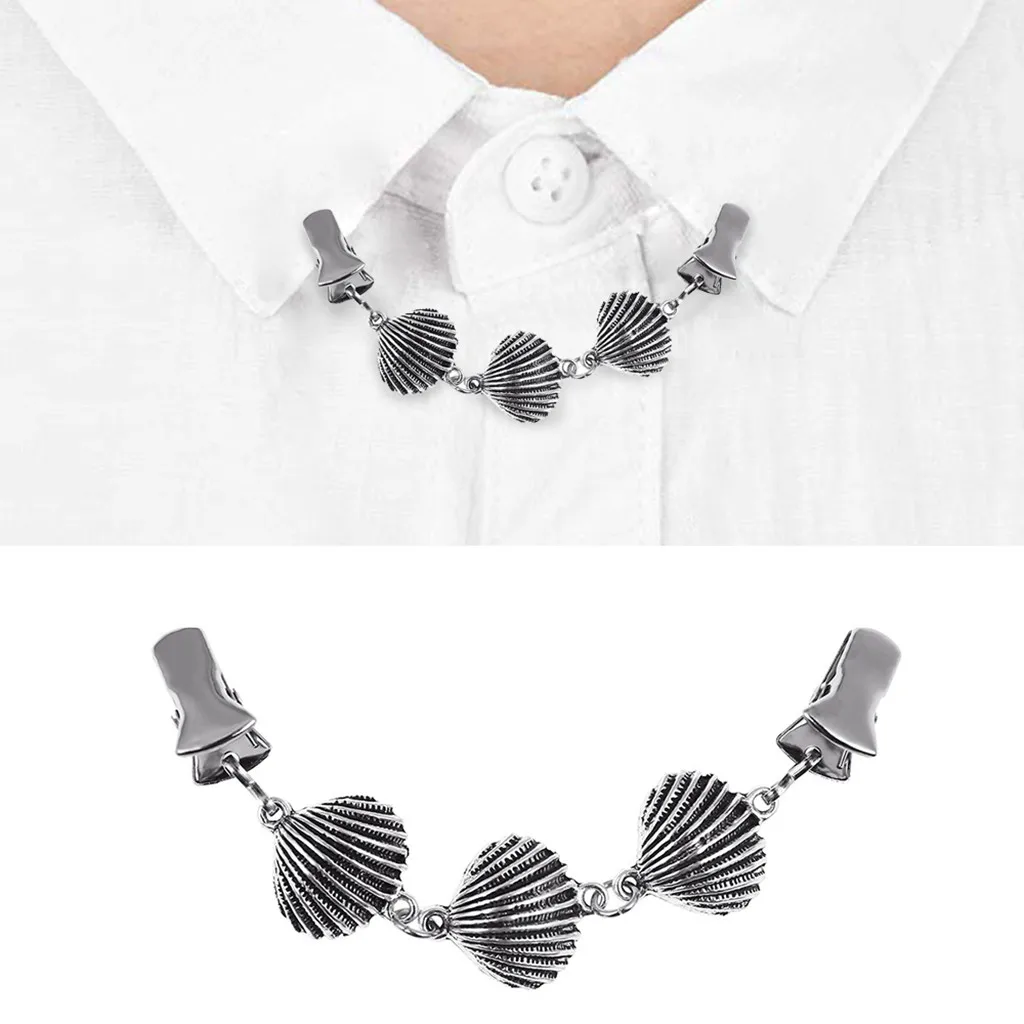

2019 New Women Shell Chain Sweater Clip Cardigan Connection Buckle Collar Clip #NN723