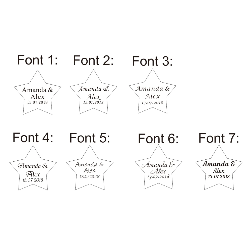 50 штук Персонализированные Гравированные осевые Висячие звезды крещение день рождения Свадебный стол украшения сувениры бирки на конфеты