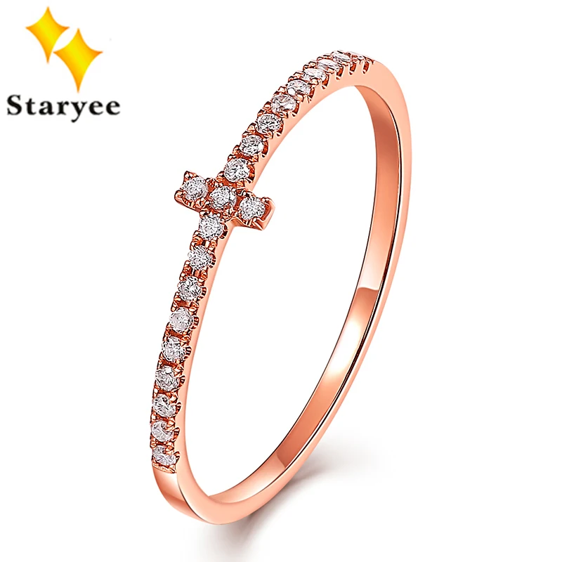 

STARYEE Cross Shape Natural Diamond Wedding Band Rings For Women 0.11CT VS H Pure 18K Rose Gold Lady Engagement Bridal Jewelry