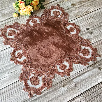

European Velvet Embroidery Lace Pad Insulation Coasters Square Table Coffee Cup Bowl Mat Western Anti-hot Placemat Tablecloth