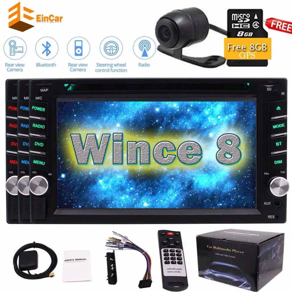

2 DIN Car automotive vehicle Stereo 2din DVD Player USB FM Radio Free Map GPS support 1080P Video+8 GB Map Card+Rear View Camera