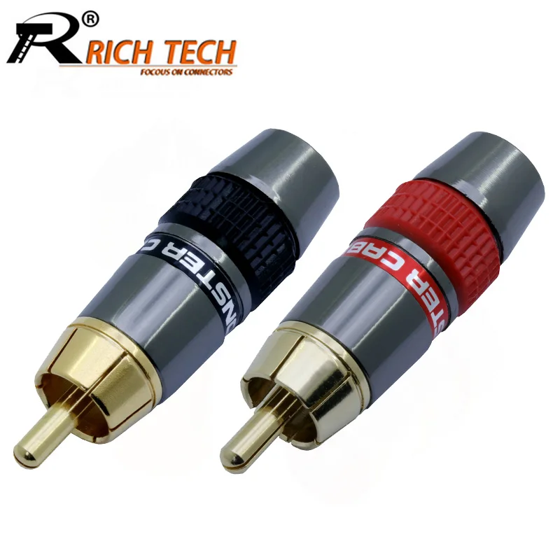 

10pcs/lot RCA Connector Gold Plated Wire Connector 8mm Cable RCA Male Plug High Quality Speaker Plug Adapter 5 Pairs Red+Black