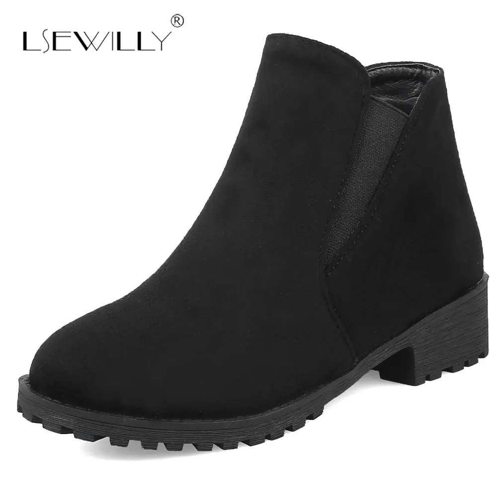 

Lsewilly 2018 Autumn Women Ankle Boots Round Toe Fashion Elastic Band Pu Leather Square Med Heel Ladies Boots Size 33-46 S619