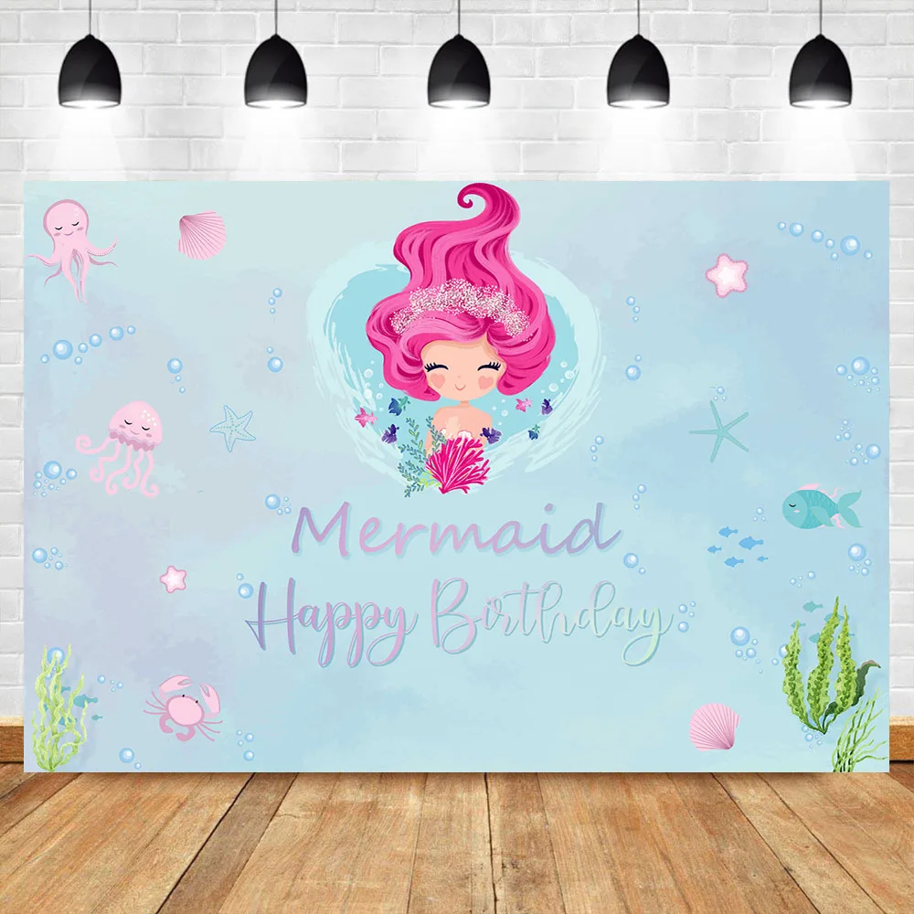

Neoback Mermaid Birthday Party Photography Backdrops Underwater World Jellyfish Blue Photo Background Photophone