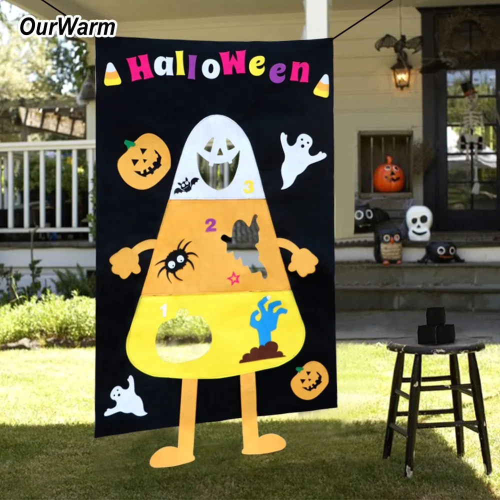 

OurWarm Halloween Props Funny Kids Game Candy Corn Bean Bag Toss Game Felt Banner with 3pcs Bean Bags Outdoor Indoor Games Set