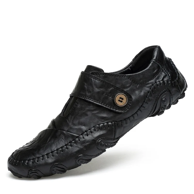 Модная мужская повседневная обувь в британском стиле; лоферы из натуральной кожи; Мужская обувь; кожаная обувь для улицы; zapatos de hombre - Цвет: Black taokou