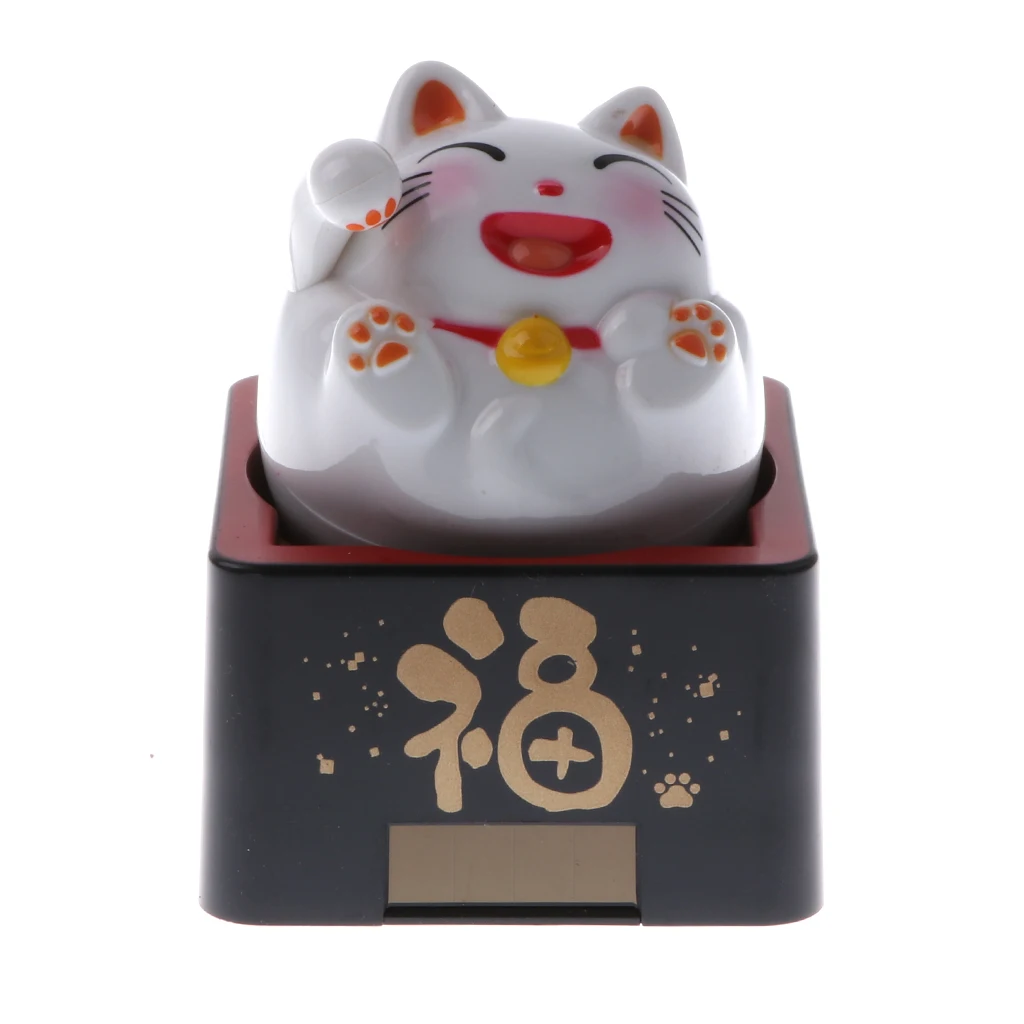 Solar Powered Bobbling Toy Swinging Body Lucky Smile Welcome Cat Home Office Car Dashboard Decor 