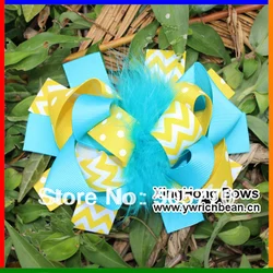 

Chevron ribbon NEWEST5.5-6inch feather hair bows fashion boutique girl boutique hair bows Animal print ribbon bows