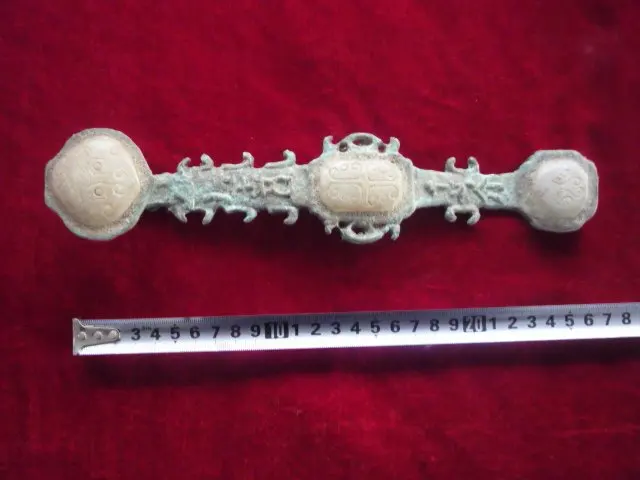 

Collectable Old HanDynasty bronze with Jade Ruyi, free shipping