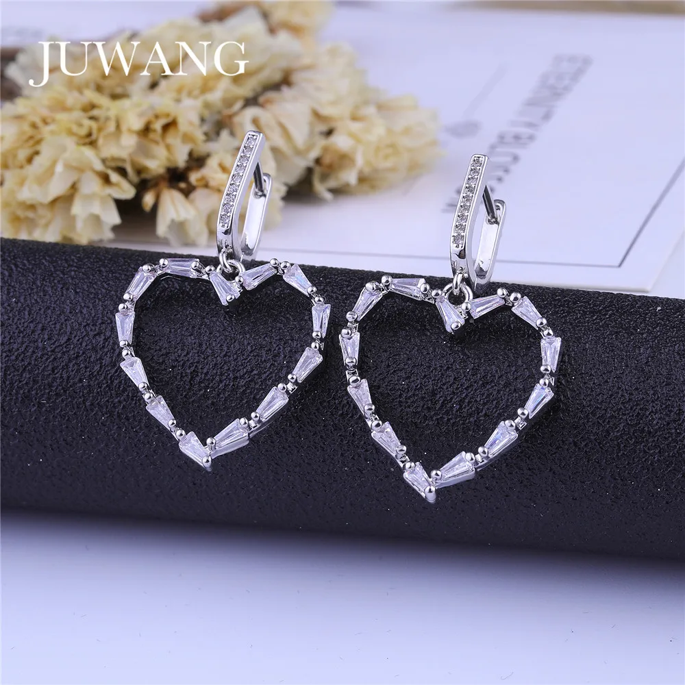 

JUWANG Hollow Heart Drop Earrings for Woman Sweety Sliver Color Round Fashion Dangle Earrings Jewelry Wholesale