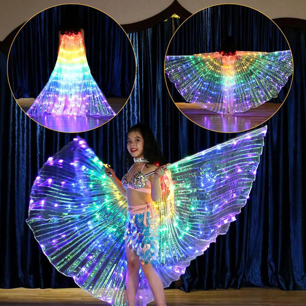 Детский светодиодный костюм для танца живота с цветными крыльями бабочки и телескопической палкой, одежда для сценического танца, танцевальный костюм, roupa feminina
