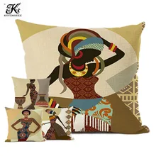 Мультяшные модные африканские дамские диванные декоративные наволочки для подушек, африканские символы, современное художественное украшение, хлопок, лен, наволочки для подушек
