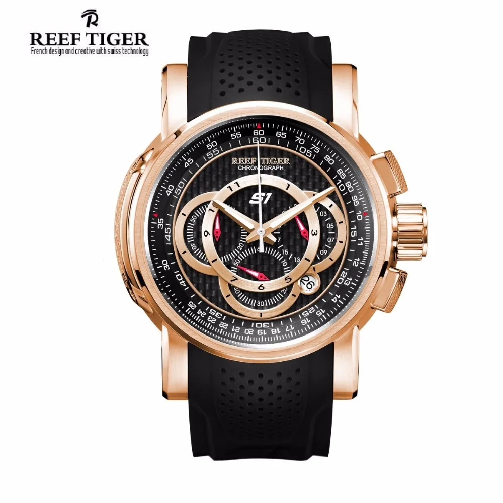 

Reef Tiger Luxury Designer Men Sport Waterproof Watches Mens Rose Gold Fashion Quartz Chronograph Watch Relogio Masculino 2019