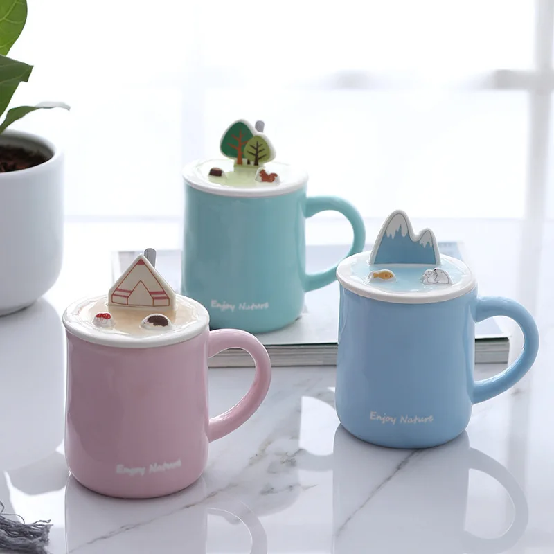 

Creative Micro Forest Iceberg Glazed Ceramic Cup Large Capacity Coffee Cup Cute Students Christmas Mugs Can Be Put Mobile Phone