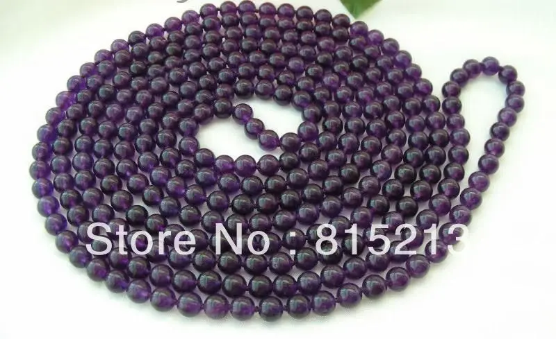 

FREE SHIPPING>@@> N622 Long 100" 8mm nature amethyst round necklace