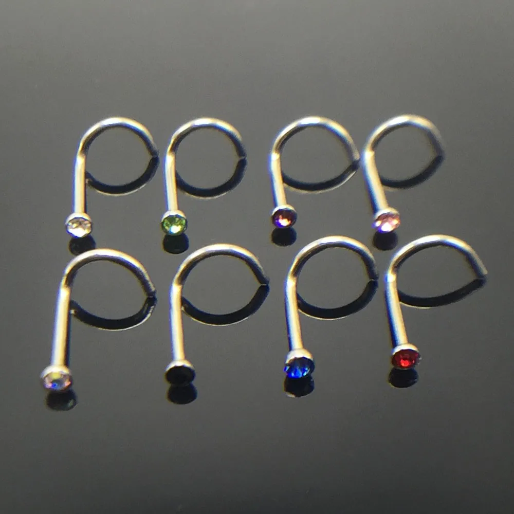 20pcs Indian nose rings nose piercing studs stainless steel 0.8mm 2mm crystal anti-allergic body pircing jewelry for women girls