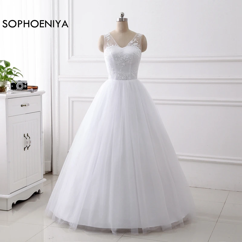

New Arrival White Ivory V Neck Cheap Wedding dresses 2019 Vestido de novia gelinlik trouwjurk Bridal Wedding gown