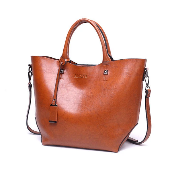 ALCEVR, одноцветные сумки на плечо из искусственной кожи для женщин, вместительные повседневные сумки, Мягкая универсальная женская сумка через плечо, большая сумка - Цвет: Brown
