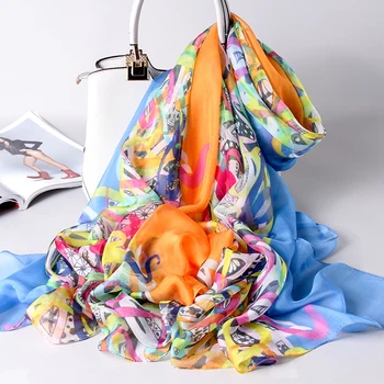 

Women 100% Silk Scarf Shawl Luxury Bohemian Beach Scarf for Ladies Multifunctional Pashmina Soft Print Beach Cover Up Wrap Stole