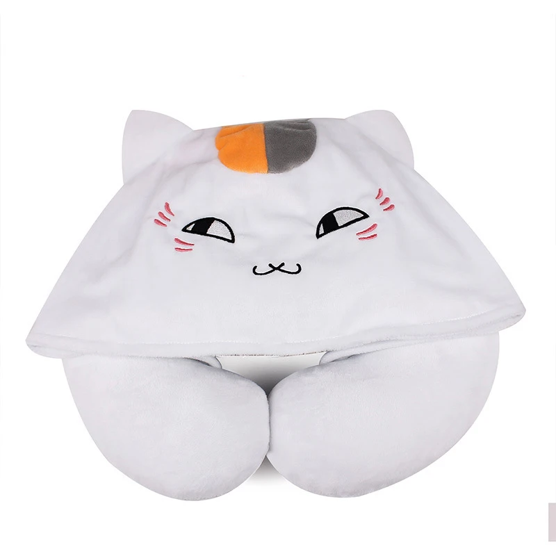 1pcs Cartoon Animals U Shaped Neck Pillow with Hat Nyanko Sensei Portable Travel Hooded Pillow Support Head Rest Neck Cushion