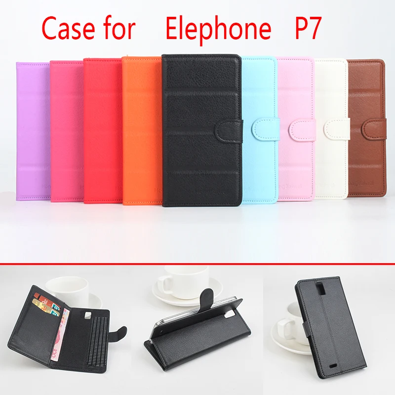 

For Elephone P7 Phone Case Folio Flip Pure Color Lichee Pattern PU Leather Wallet Case Cover Cash/Card Slots sanheng