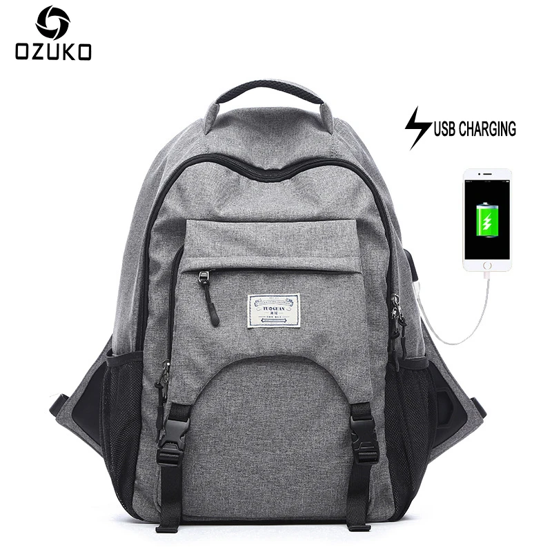 OZUKO USB зарядный рюкзак для ноутбука мужской модный школьный сумка Повседневная