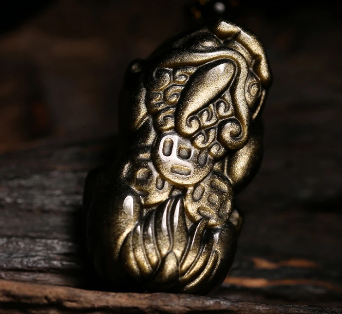 

Natural Gold Shining Obsidian Stone Brave Pendant With Rope ,Fine Gemstone Pendant Jewelry For Man&Woman Gifts Drop Shipping