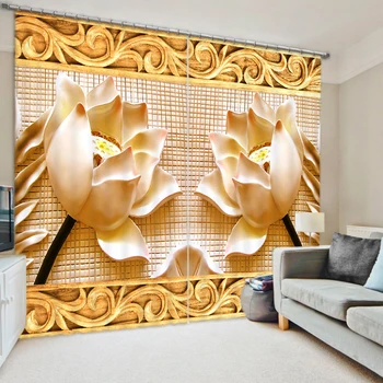 

Creative Lotus 3D Printing Curtains With Bedding Room Living Room or Hotel Cortians Thick Sunshade Window Curtains