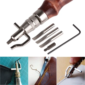 

Durable Leather trimming Wooden handle grooved surface treatment tool 5 in 1 DIY Leathercraft Adjustable Leathercraft Tools