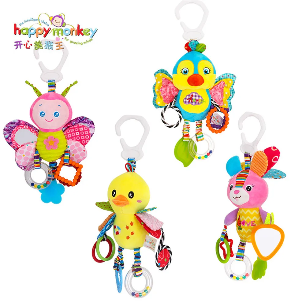 Happy monkey Колокольчик для детской кроватки, игрушки с BB плюшевая игрушка для коляски висит мультфильм животных 4 вида стилей