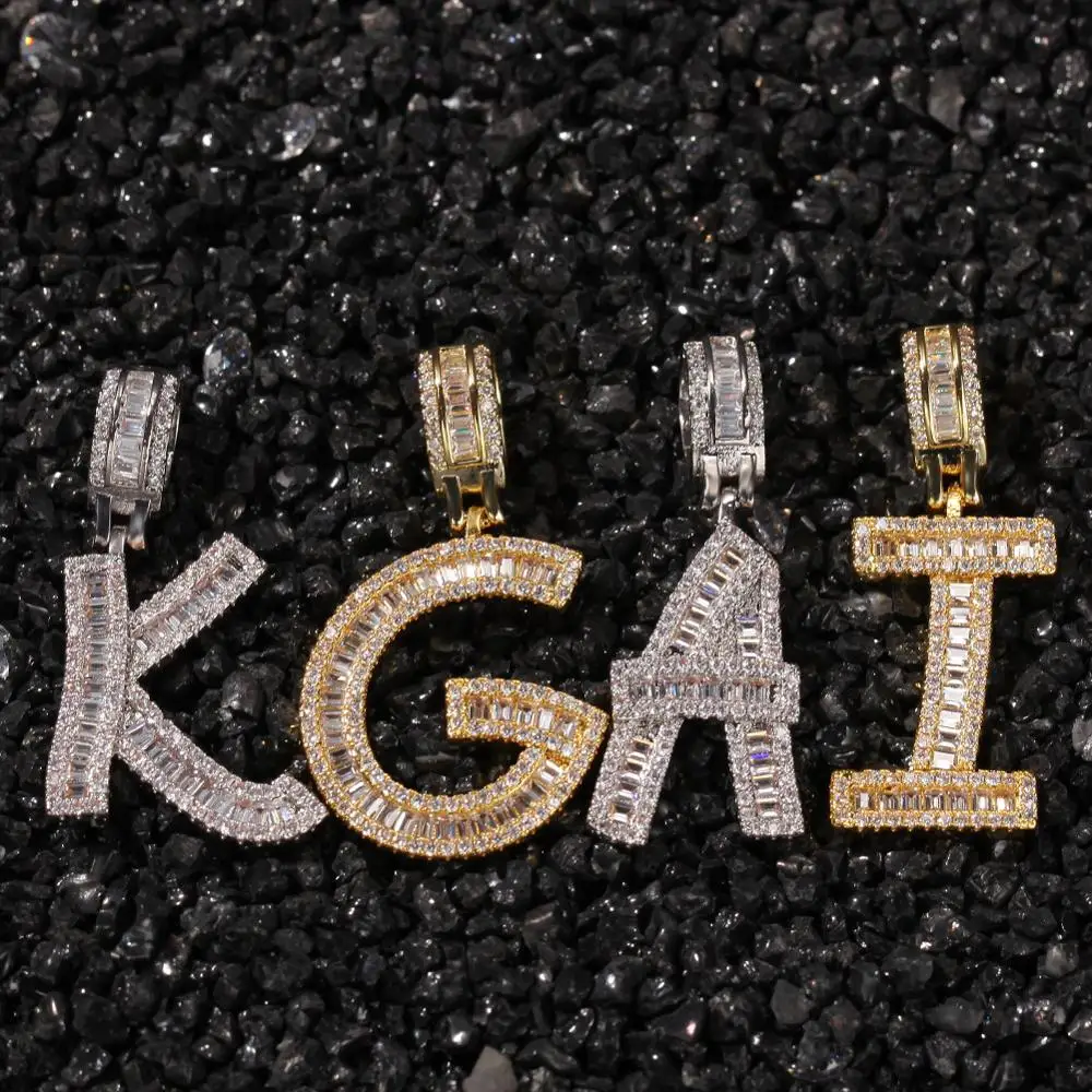 

Hip Hop Micro Paved Square AAA CZ Cubic Zirconia Bling Iced Out Letter Pendants Necklace for Men Rapper Jewelry Gold Silver