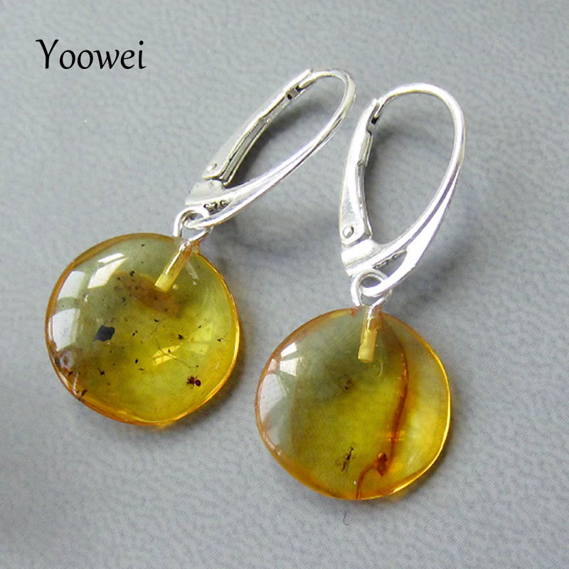

Yoowei Natural Flying Amber Earring Authentic Female Luxury Gift Dangle Drop Earring Genuine Insect Bugs Amber Jewelry Wholesale