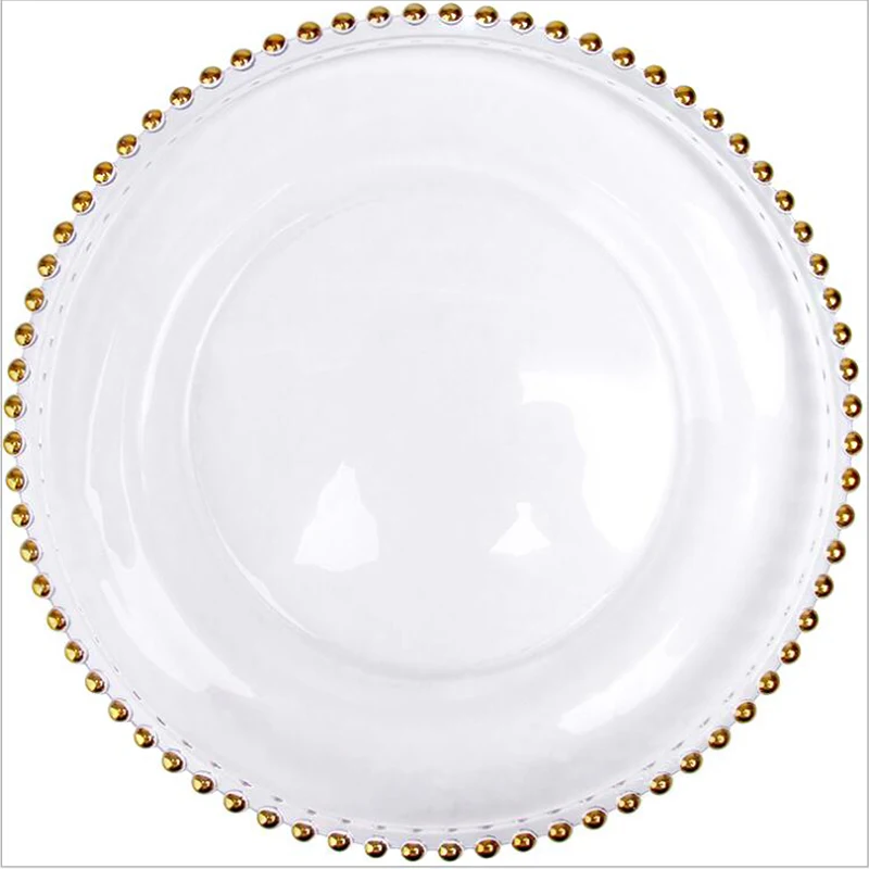 Скандинавские креативные бусины с золотыми краями и серебристыми краями роскошный стиль простой дизайн стеклянная тарелка для стейка основная тарелка 12 дюймов