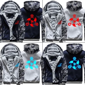 

Anime Naruto Sharingan Sweatshirts Night Lights Winter Luminous Thicken Hoodies Warm Tops Zip Coat Jacket Men's Clothing