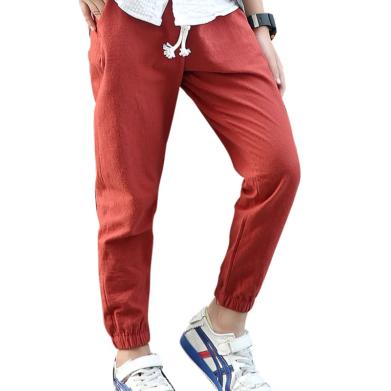 Летние штаны для мальчиков, хлопковые детские штаны, повседневные штаны для девочек, детские спортивные штаны, От 3 до 14 лет леггинсы для подростков, детские штаны для бега - Цвет: Красный