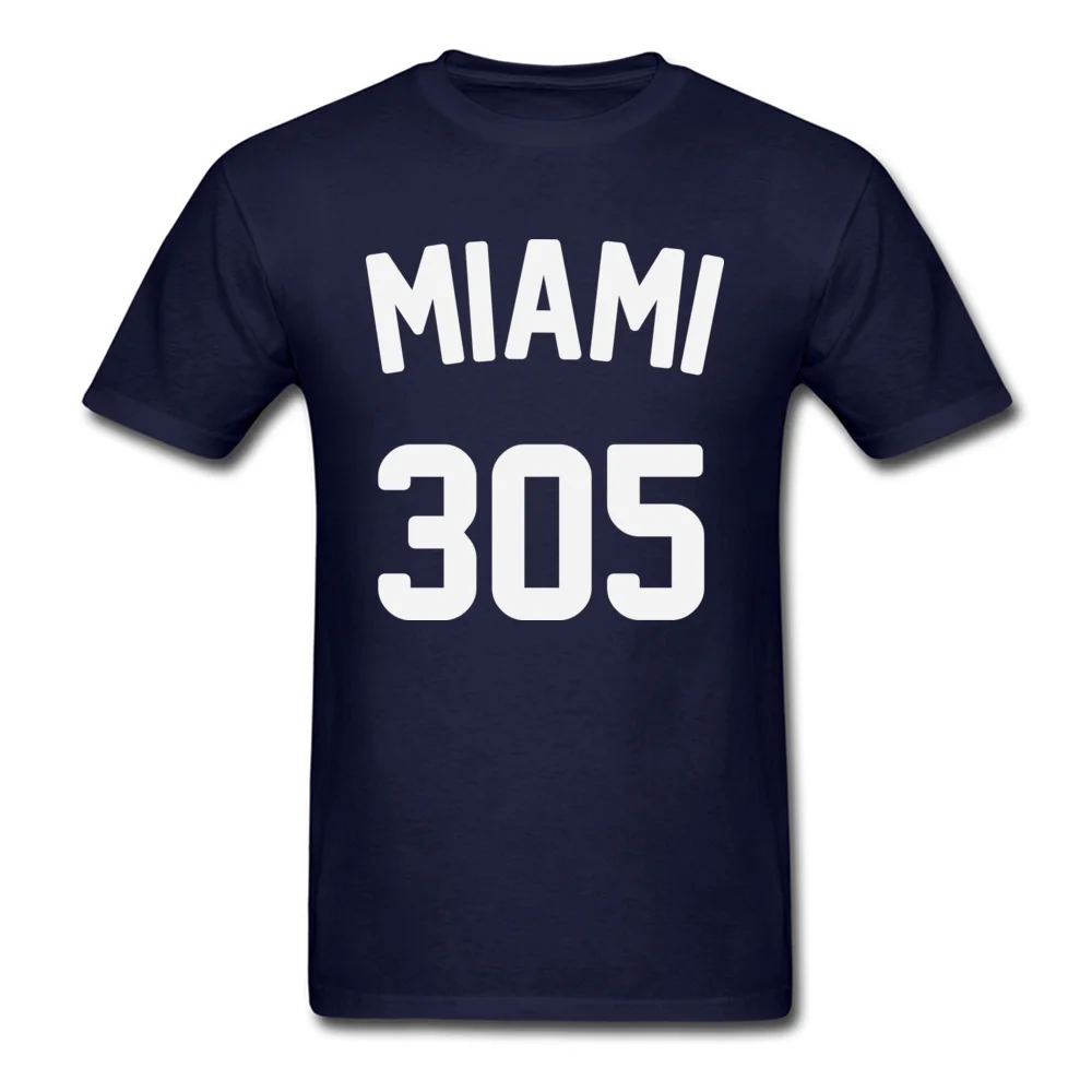 Miami 305 Men 2018 Fashion Tops Shirts Crewneck Summer Fall 100% Cotton T-shirts Simple Style Short Sleeve Clothing Shirt Miami 305 navy