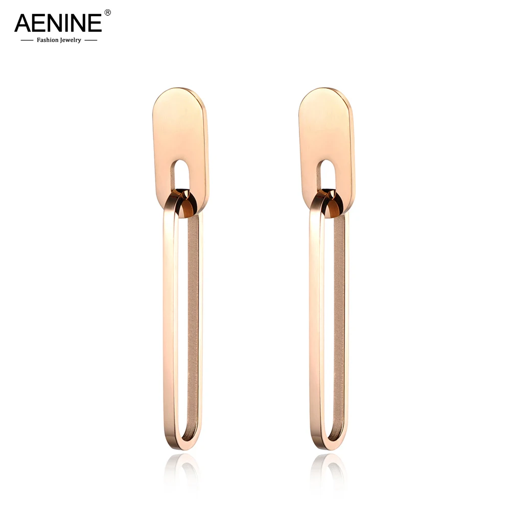 

AENINE Stainless Steel Long Earrings For Women Rose Gold Geometric Shape Jewelry Hyperbole Punk Hip-Hop Fashion Gift AE18097