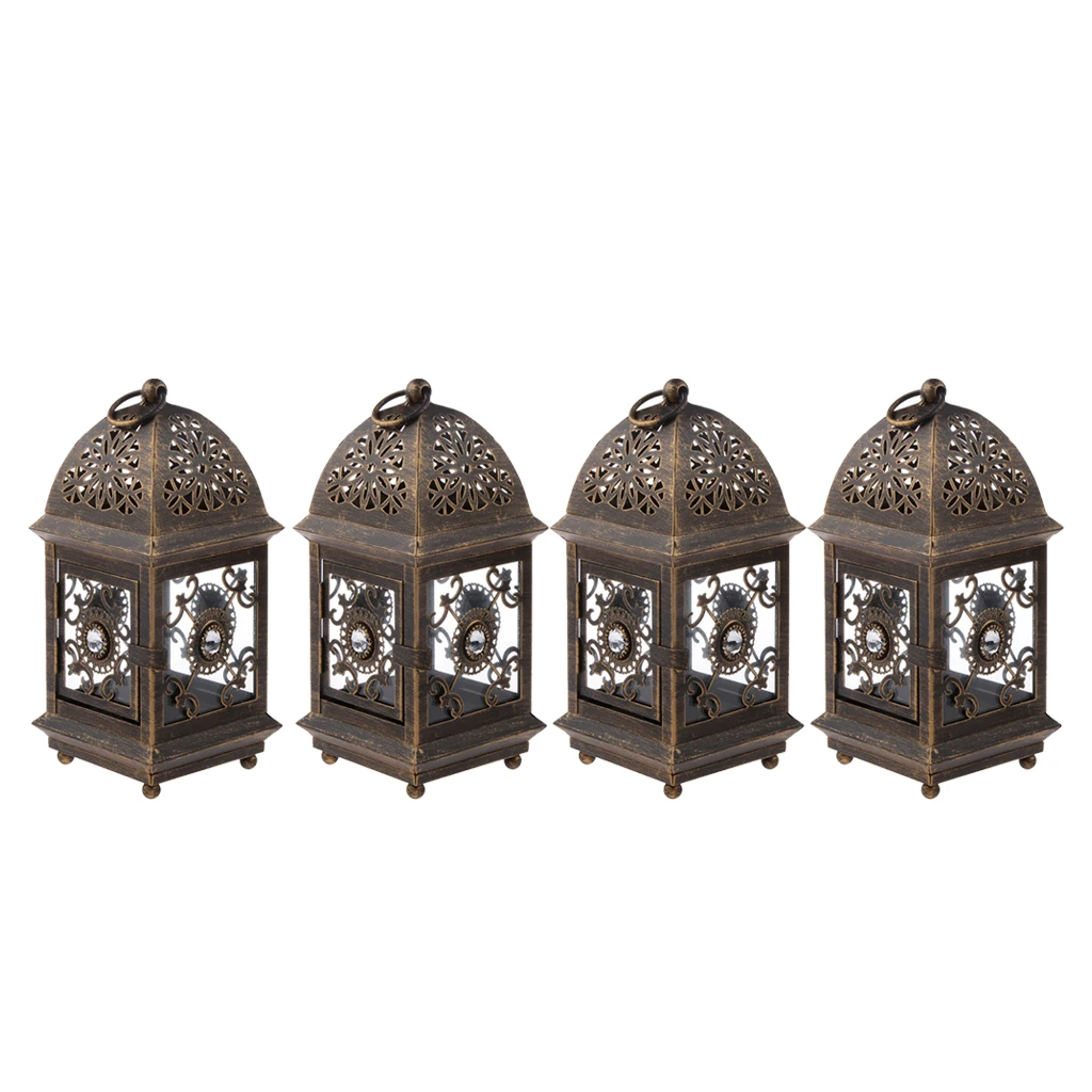 4pcs European Style Metal Hollowed Candle Holders Tealight Candlestick Hanging Lantern Wedding Party Decor