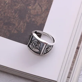 

S925 Silver and Korean version of human head ring retro-made old index finger ring opening adjustable