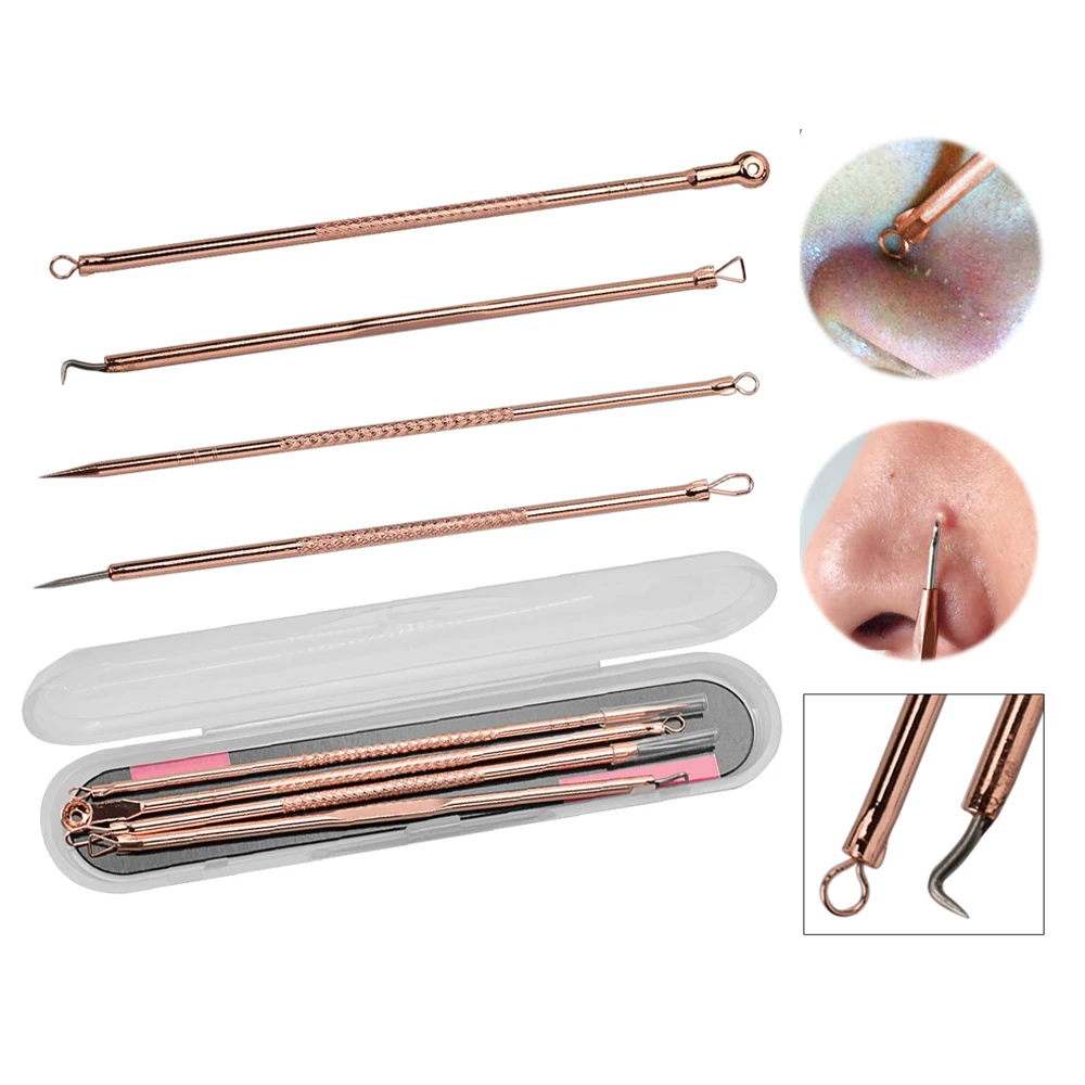 

High Quality 4pcs Blackhead Remover Tool Set Stainless Acne Needle Pimple Comedone Acne Extractor Face Skin Care Tools