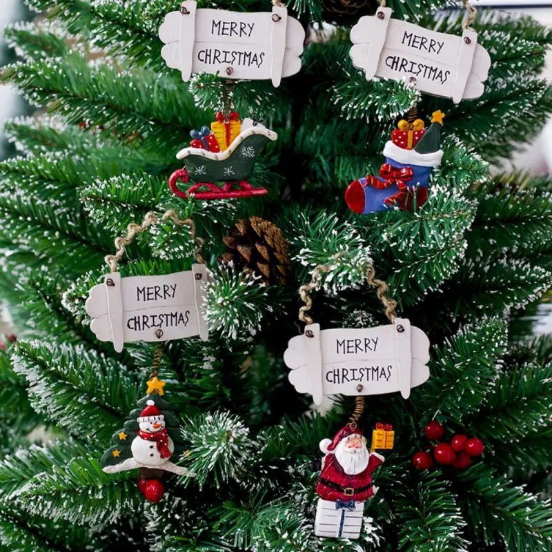 

Wooden Hanging Merry Christmas Sign with Colorful Painting Resin Pendants for Xmas Tree Home Window Decor
