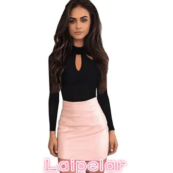 

Sexy Turtleneck Halter Hole Choker Bodysuit Fashion Black Hollow Out Skinny Jumpsuit New Long Sleeve Playsuit Body Femme