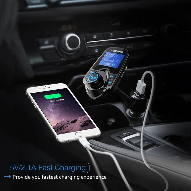 VicTsing Bluetooth FM Transmitter Wireless Car Radio Adapter MP3 Player FM Modulator with Car Charger Hands-free Talking Car Kit (2)