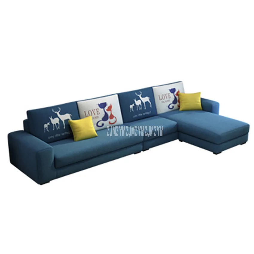 

Modern Design 4 Seat Washable Living Room Sofa Set Fashion Pattern Solid Wood Frame Soft Sponge L Shape Home Furniture